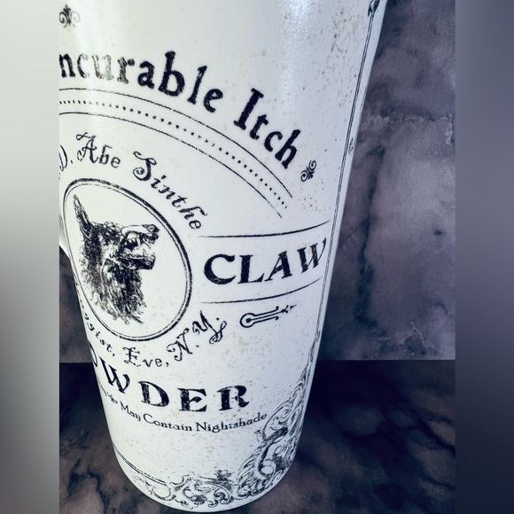 Halloween Ceramic Wolf Claw Powder Tall Coffee Mug Apothecary Druggist Label - Picture 4 of 7